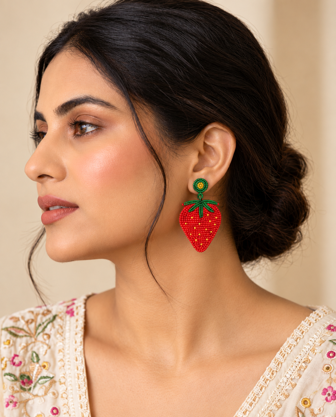Red Strawberry Beaded Statement Earrings